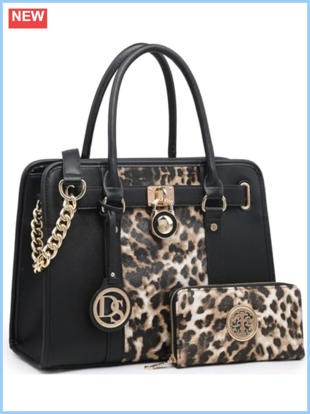 Vegan Leather Satchel Handbag Set with Matching Wallet Structured Tote
